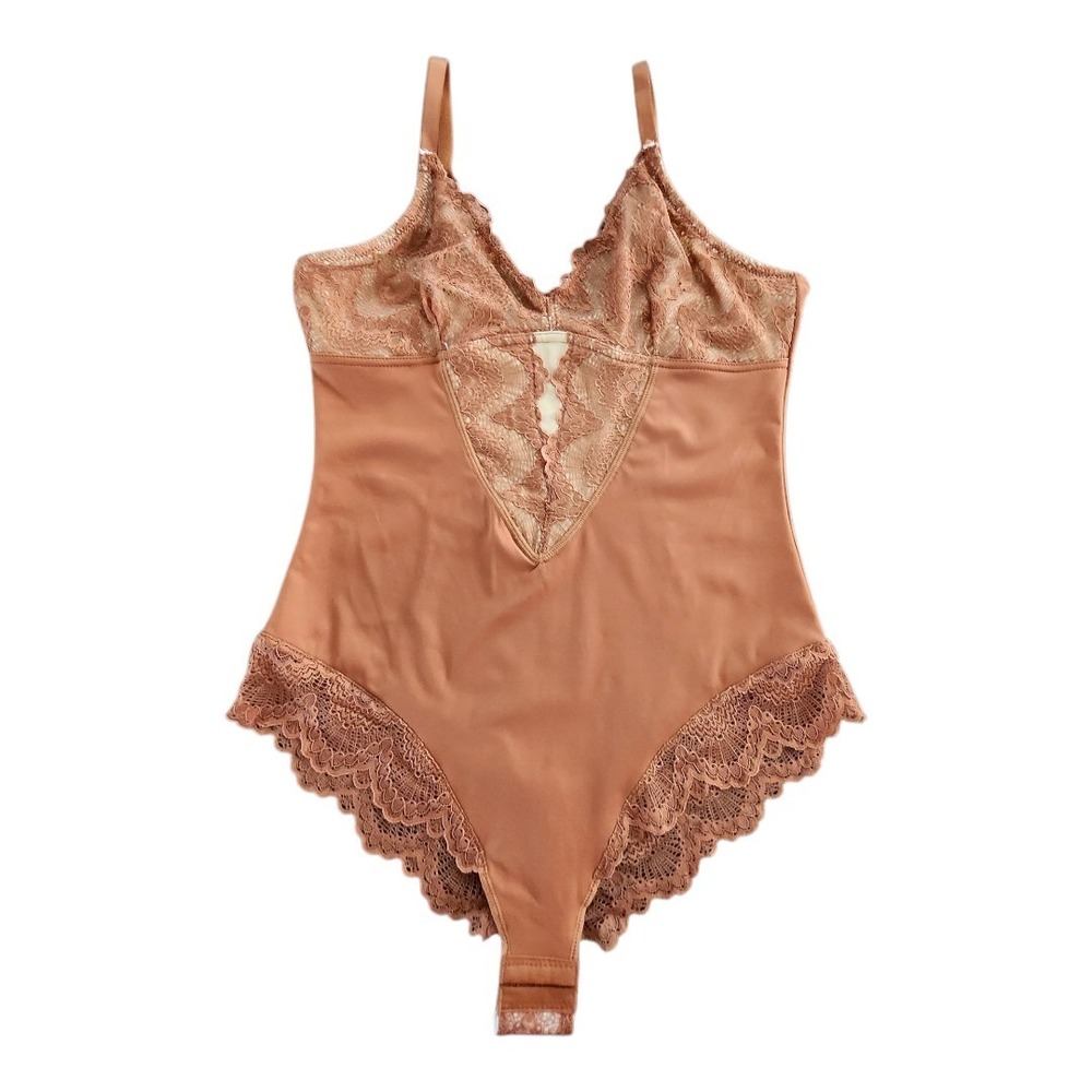 Tdiffun Lace Bodysuit Women V Neck Body Suit Thongs XL Brown Carmel Boho Cowgirl